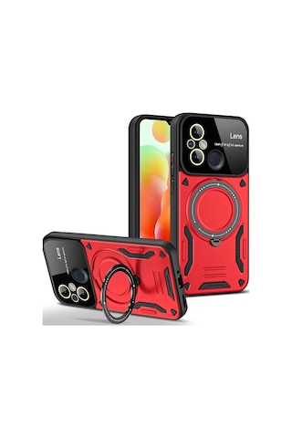 Xiaomi Redmi 12c Kılıf Joy Lens Standlı Kapak - Kırmızı