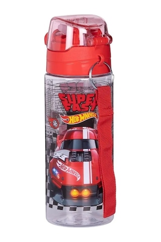 Hot Wheels Suluk / Su Şişesi 500ml Kırmızı Özel Tritan Malzemeli Suluk Pipetli Çok Renkli