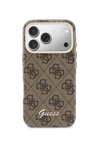 Apple Uyumlu iPhone 17 Pro Max Kılıf Guess Lisanslı M-safeli Script Yazı Logolu 4g Desenli Kapak Kahverengi