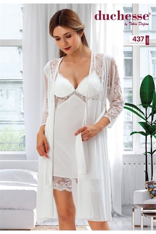 Duchesse 437 Çeyizlik Dantelli Saten 6'lı Set -ekru Ekru