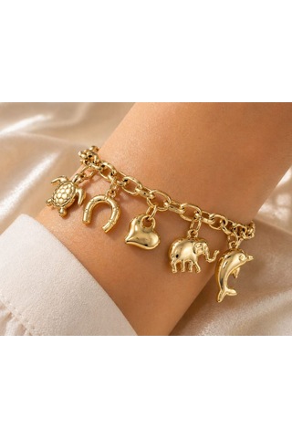 Cm Jewelry Yaz Temalı Charm Bileklik Gold Deniz Figürlü Zincir Bileklik Altın