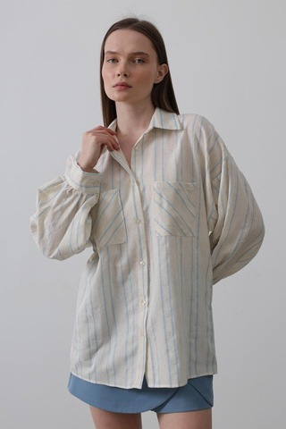 Gömlek - Bej Mavi Karışık