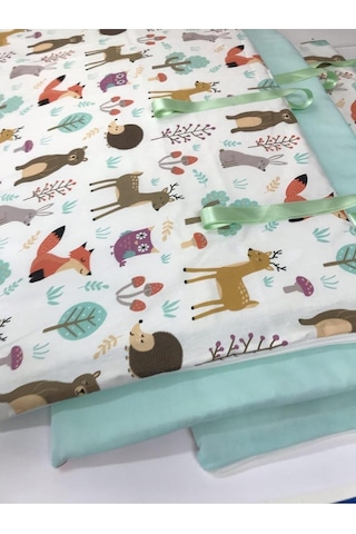 Bebek Özel 80x130 Beşik Kenar Koruma Seti, 3 Parça,%100 Pamuk, Doğa Desenli, Mint Yeşili Genel