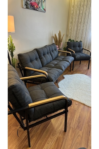 Modern Style Home Modern Avcılar Balkon, Bahçe, Cafe - Metal Kanepe Koltuk Takımı - 3+1+1 Antrasit Modernk034 Antrasit