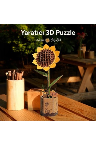 Rowood Tw011 Ayçiçeği Sunflower Dıy Minyatür Maket Model Seti Ahşap 3d Wooden Puzzle Model Kit Ahşap Maket Dekoratif Hobi Seti