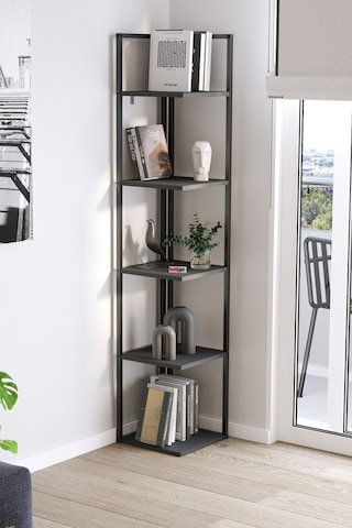 Bofigo 5 Raflı Metal Köşe Kitaplık Rafı Dekoratif Aksesuar Rafı Selanik 180 Cm Antrasit
