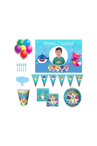 Hayaller Dükkanı Baby Shark Afiş Hediyeli Doğum Günü Süsleri Masa Seti Parti Seti +3