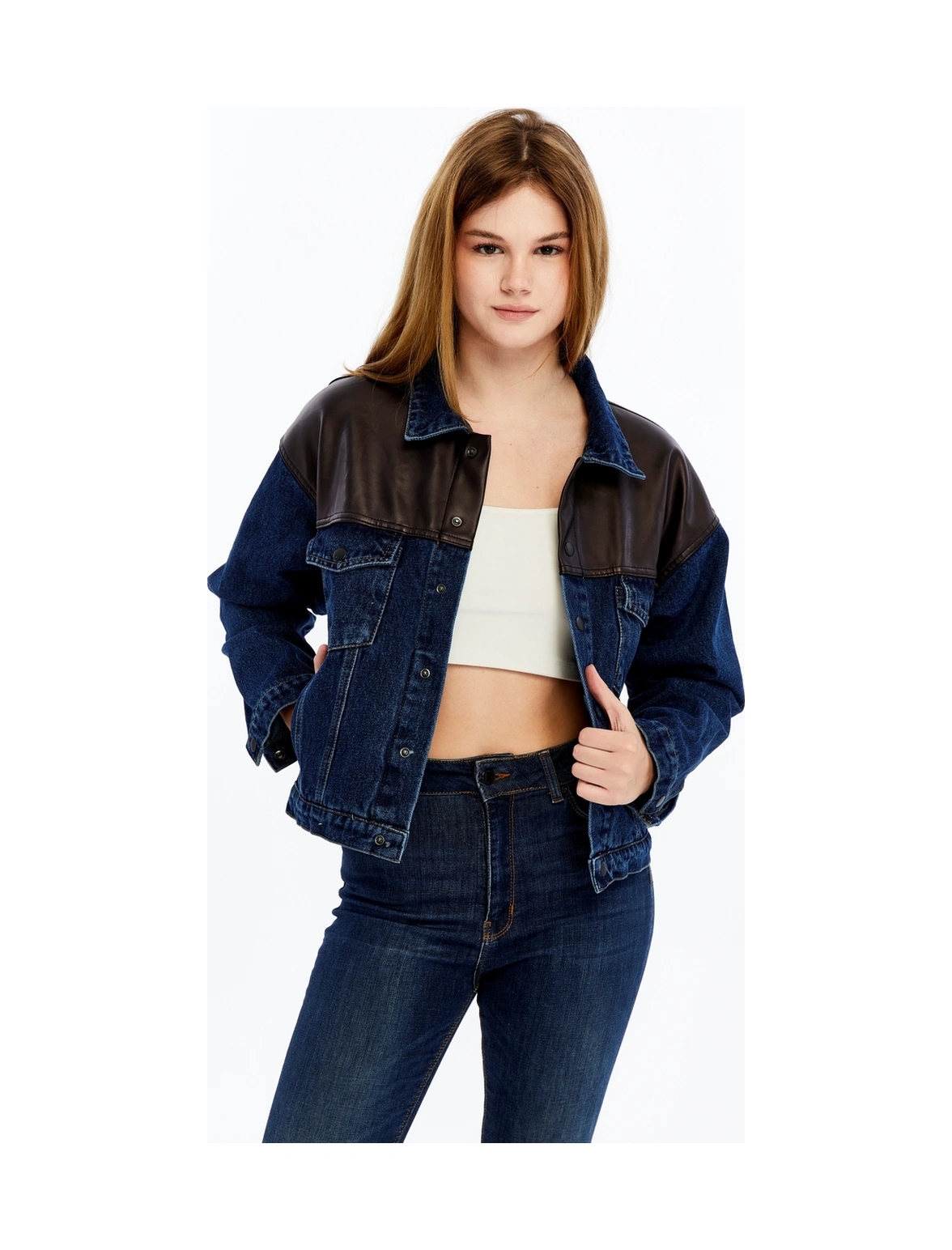 Kadın Standart Kot Ceket Deri Niş Özgün Tasarım Günlük Sokak Sitili Model Bomber Mont Kolej Ceket Bakır