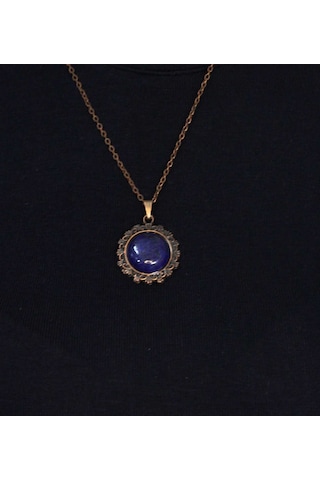 Doğal Taş Lapis Doğal Taşlı Desenli Otantik Kadın Kolye 45 Cm Zincirli Euk28lps2 Mavi