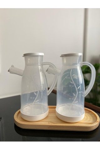Bayev Ahşap Standlı 2'li 700 Ml Damlatmaz Özellikli Yağlık Seti