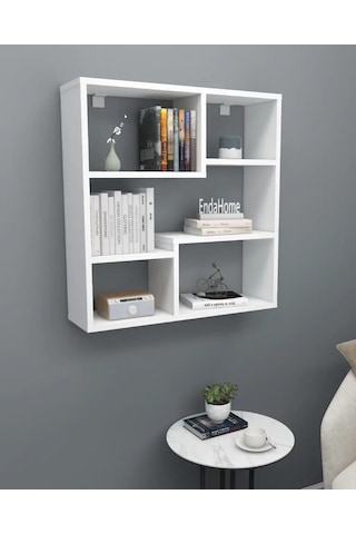 Reyo Enda Home Myra09 5 Bölmeli Modern Duvar Rafı, Mutfak Rafı Mat Beyaz Beyaz