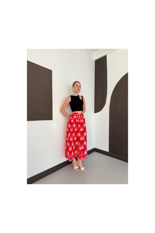 Verymoda Nakışlı Etek D2914 Kırmızı
