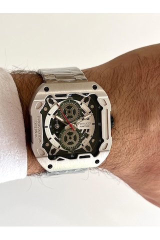 Ferrucci Kare Kadran Gümüş&yeşil Renk Fonksiyonları Aktif Takvimli 45mm Kasa Çap Erkek Kol Saati Yeşil