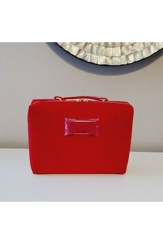 Estee Lauder Kırmızı Kadife Kozmetik Makyaj Çantası Büyük Boy Vintage Kırmızı