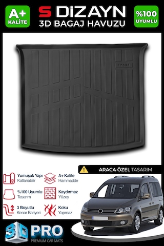 S-dizayn Vw Caddy 3d Pro Bagaj Havuzu 2010-2015 A+ Kalite