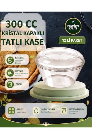 300 Cc Kristal Kapaklı Puding Kabı Cp14 12 Li Tatlı, Magnolya Ve Muhallebi İçin İdeal