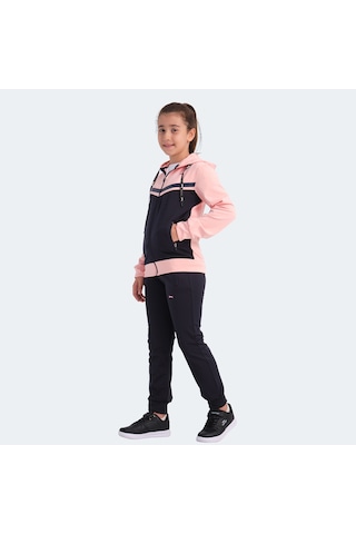 Slazenger NOON Çocuk Fermuarlı Kapüşonlu Cepli Lacivert / Pembe Eşofman Takımı