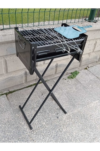 Emaye Katlanır Piknik Mangal Ayaklı 6 Şiş Hediyeli
