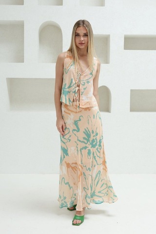 Gülsüm Aydın Bağcıklı Bluzlu Etek Takım - Pudra Pudra