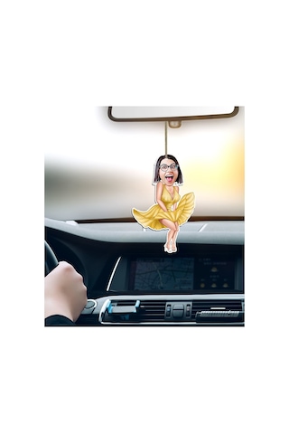 Kişiye Özel Marilyn Monroe Karikatürlü Ahşap Araba Dikiz Ayna Süs
