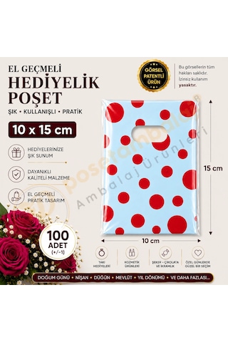 Kırmızı Puantiye Desenli Hediyelik Poşet 10x15 Cm