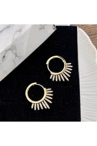Kadın Küpe Zirkon Taşlı Çelik Güneş Küpe Xuping Gold