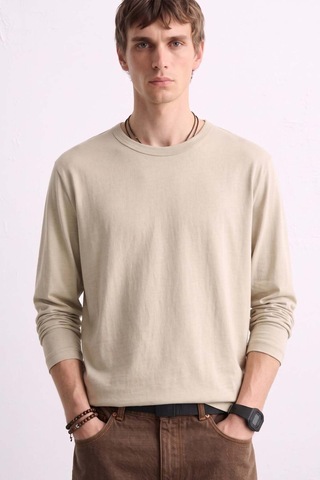 Barrels And Oıl Erkek Bisiklet Yaka İnce Sweatshirt 5074 - Bej Bej