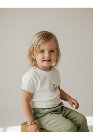 Zekids Kız Bebek Yumuşak Dokulu Beli Lastikli Pantolon-16946 Yeşil