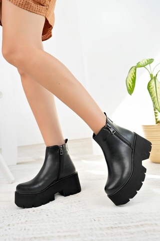 Nesil Shoes Carel 601 Siyah Platform Kadın Bot-siyah Siyah