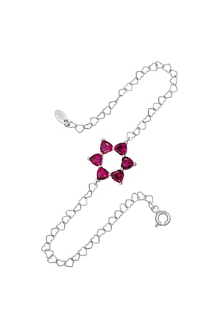 Aşkın Fısıltısı Ruby Taşlı Bileklik 925 Ayar Gümüş Kalp Zincir 20 Cm Gümüş