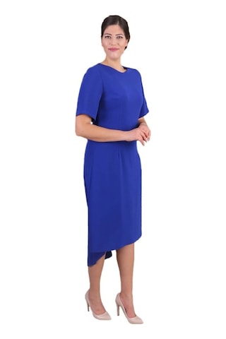Nidya Moda Büyük Beden Kadın Saks Abiye Elbise-4151Sx Saks Mavi