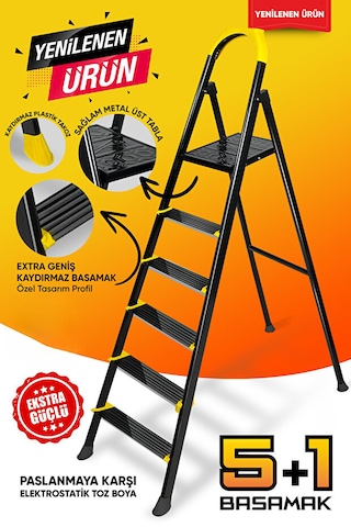 Ze Hardy 5+1 Basamaklı Özel Tasarım Hafif Merdiven Kaymaz Papuçlu Dayanıklı Paslanmaz 5+1 Basamaklı