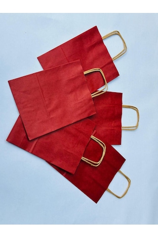 1.kalite 18x8x24 Cm 5 Li Bordo Renkli Kraft Kağıt Çanta, Hediye Poşeti, Hediye Paketi, Kraft Çanta
