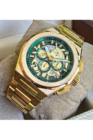 Raymond Gold Yeşil Detaylı Premium Çelik Erkek Kol Saati Altın Raymond Gold Yeşil Detaylı Premium Çelik Erkek Kol Saati Altın
