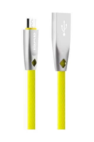 Aweı Cl-96 Usb Micro Usb Taşınabilir Tpe + Alüminyum Alaşımlı Veri Kablosu, 2a, Uzunluk: 1m Sarı