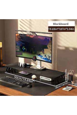 Motion003 Ergonomik Ahşap Monitör Standı Siyah Raf Yazı Tahtası 50 Cm Büyük Çift Ekran Masa Rafı