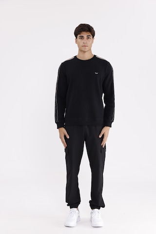 Rowinger Selanik Doku Yumuşak Tutuşlu Rahat Kalıp Yuvarlak Yaka Esnek Manşetli Sweatshirt Black