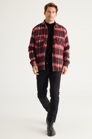 AC&Co / Altınyıldız Classics Erkek Kırmızı Sıyah Oversize Fit Geniş Kesim Düğmeli Yaka Kareli Oduncu Gömlek Ceket Kırmızı Sıyah Kırmızı - Siyah