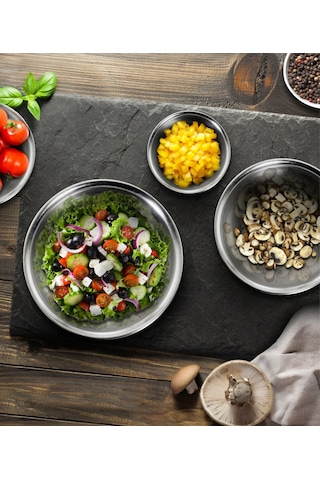 Steel&More Çelik 3 Parça Kase 16cm - 20cm - 24cm Gri