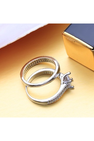 Lsooyh Bayan Küme Nişan Kübik Zirkonya Cz Mimari Platin Kaplama Yüzük Seti Kadınlar İçin 9 Gümüş