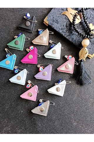 Mini Bebek Cevşen Dualı Kolye Muska Hakiki Deri El Yapımı Üçgen Gümüş