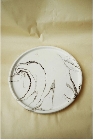 Dekoratif 24 Cm Yuvarlak Mum, Saksı Ve Takı Tabağı, Mumluk, Organizer Tabak, Kase, Tepsi - Beyaz Siyah