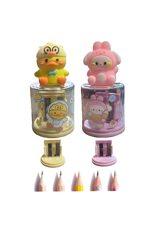 Mini Figürlü Sevimli 2 Li Kalem Traş 2 Adet Hazneli Kalemtıraş Çift Bıçaklı Kalem Açacağı Figürlü No2 Jumbo Ve Standart