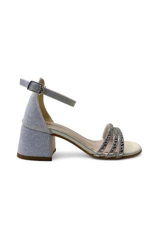 792 Kız Çocuk Topuklu Abiye Ayakkabı Sedef Simli Beyaz