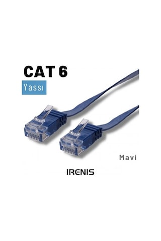 Irenis CAT6 Kablo Yassı Ethernet Network Lan Ağ İnternet Kablosu 1 M Mavi