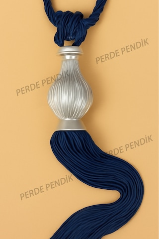 Modern Fon Perde Toplama Aparatı Lacivert Kornişe Takmalı Tavan Braçolu, Perde Aksesuarı 1 Adet Gümüş Kuka - Lacivert