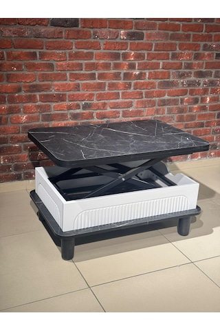 Bohem Membran Akıllı Sehpa Beyaz-Siyah Mermer