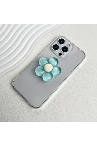 Microcase 3d Çiçek Tasarımlı 3m Yapıştırmalı El Parmak Tutucu Cep Telefonu Tutacağı Popsocket - Al5246 Açık Mavi