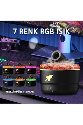 Volkanik Lav Efektli, Topçu Tasarım, Rgb Değişebilen Renk, Aromaterapi Hava Nemlendirici