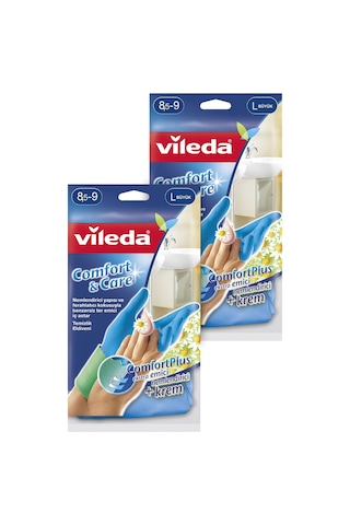 Vileda Comfort & Care Temizlik Eldiveni No 9 Mavi L 2'li Paket